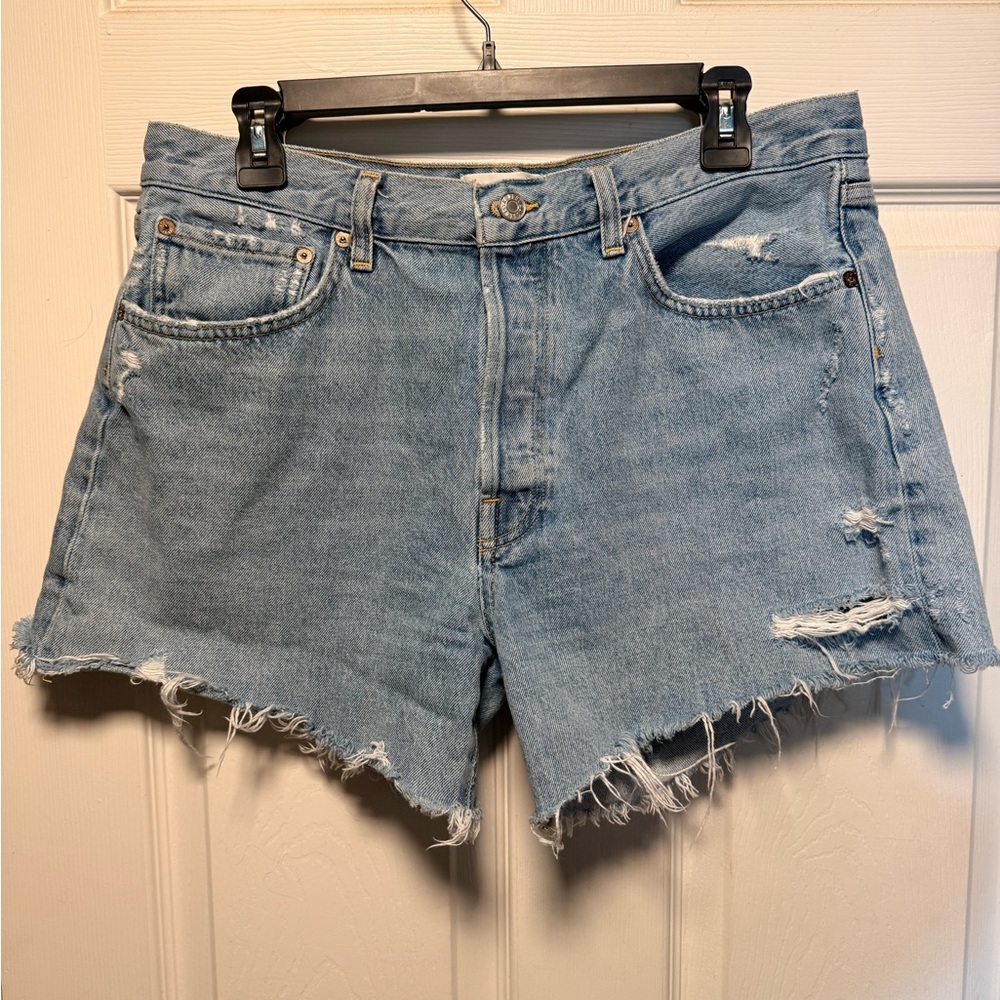 Agolde Light Blue Distressed Jean Shorts